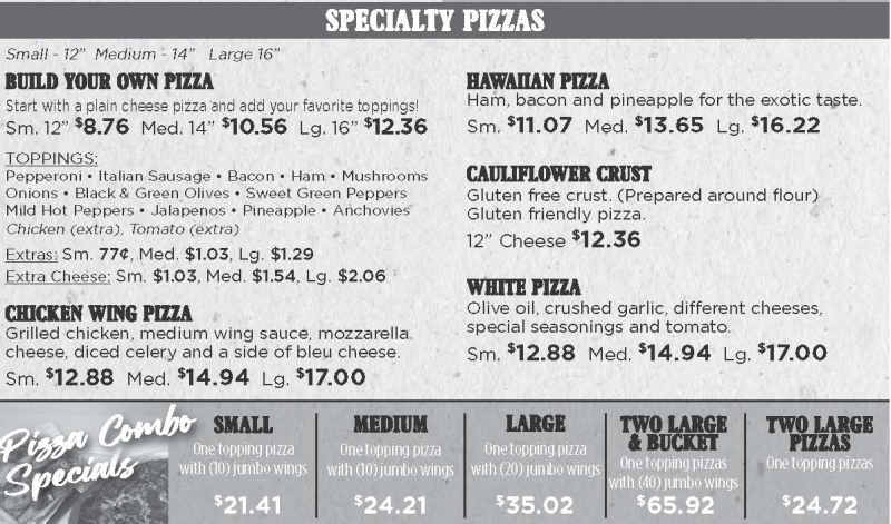 Lena's Pizza menu page 1